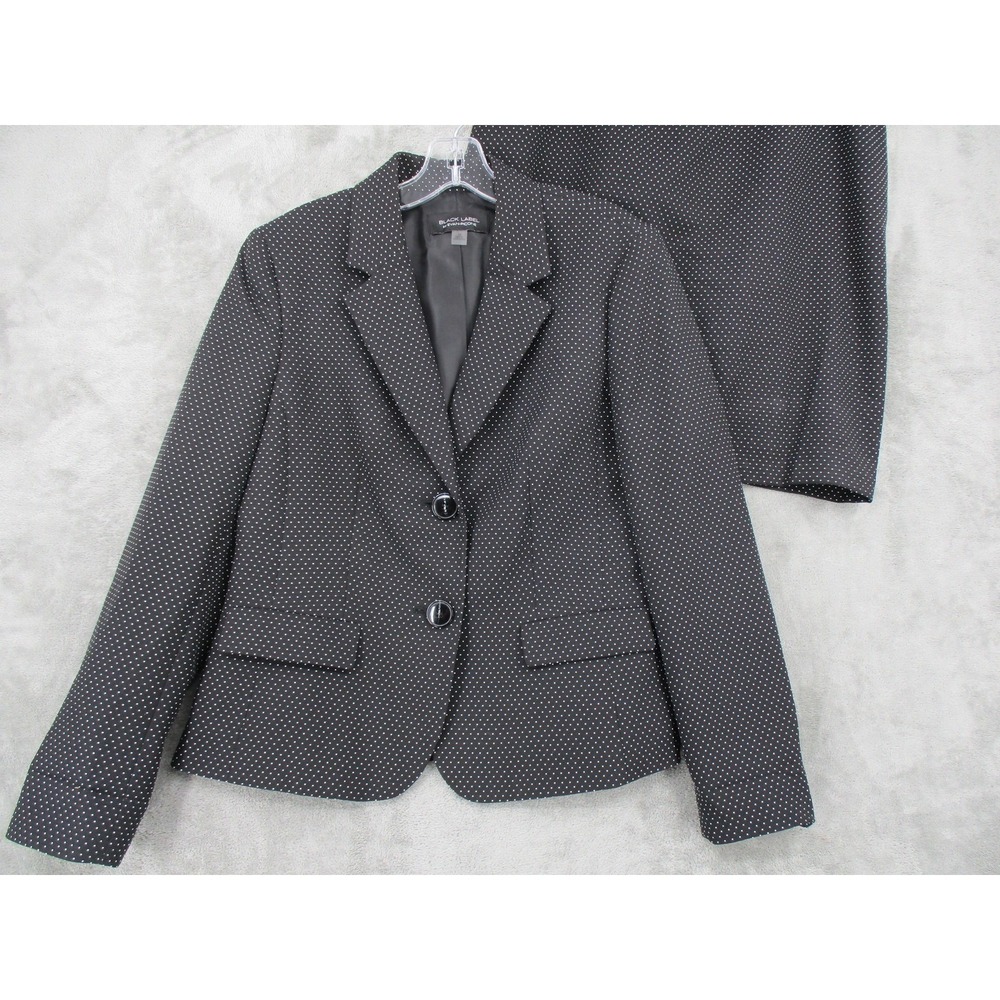 Evan Picone Skirt Suit Womens 10 Polka Dot Blazer Retro Career Lined Black White